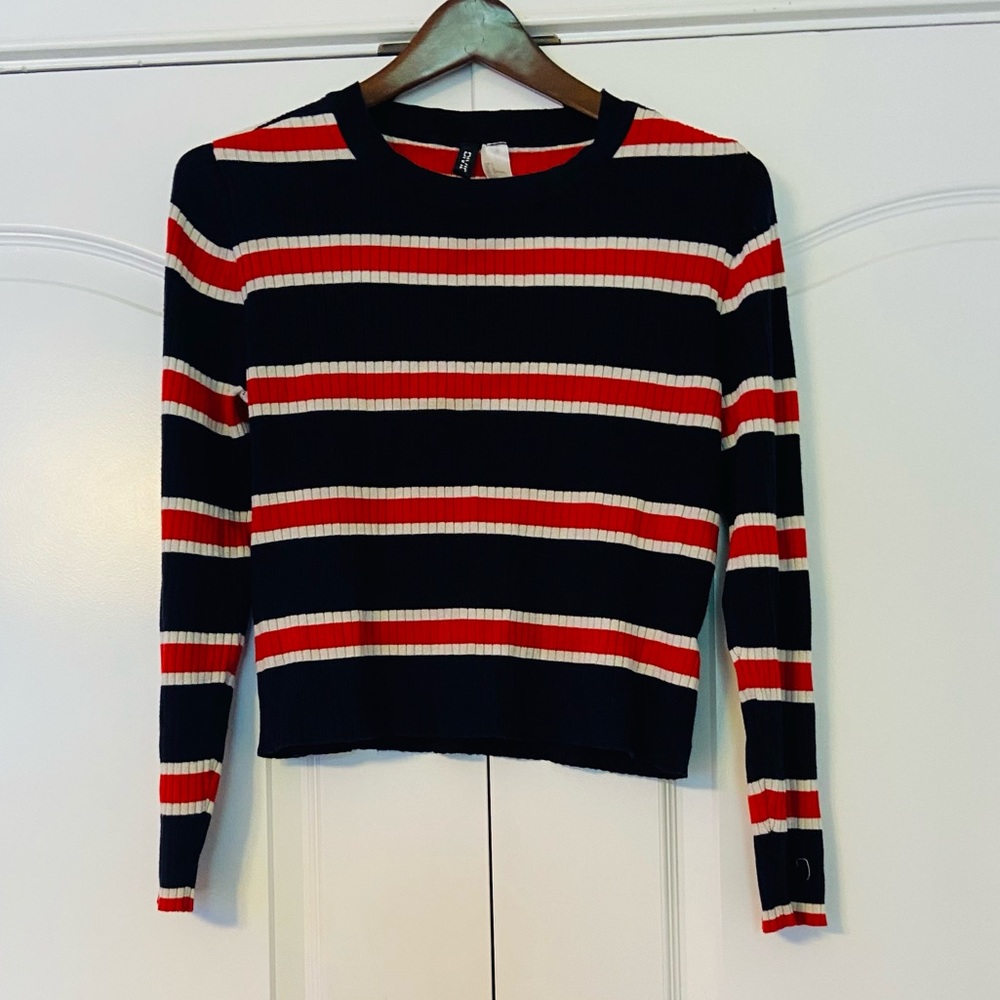 Dark Navy Blue & Red Sweater Top
